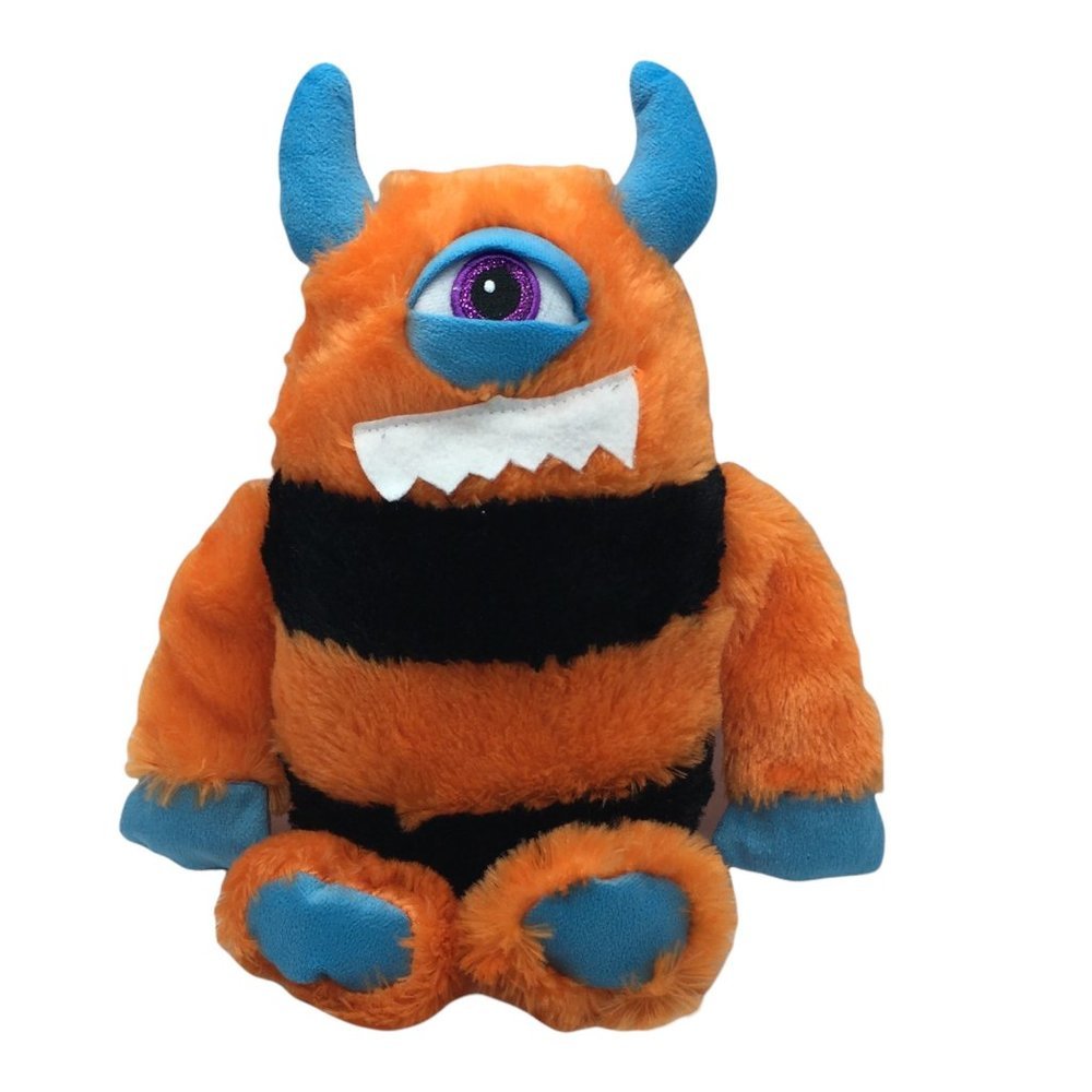 Kellytoy Orange Black Striped One Eye Monster Plush Blue Horns Cyclops 2017 12"